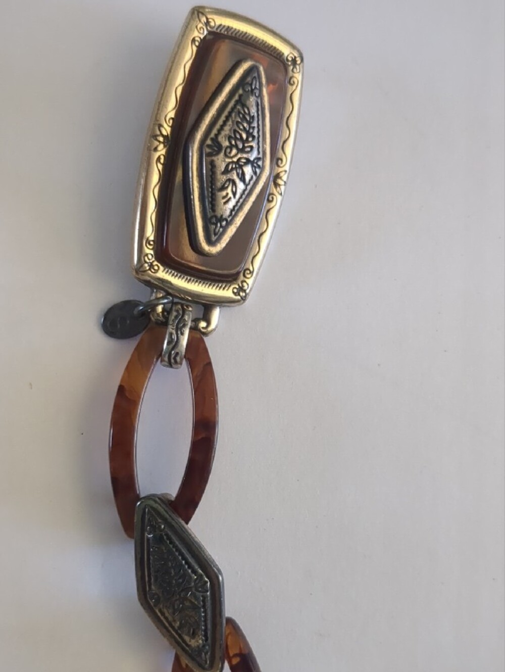 Vintage 1996 Brighton Tortoiseshell Acrylic Link Belt Antique Silver Accents - Picture 8 of 10